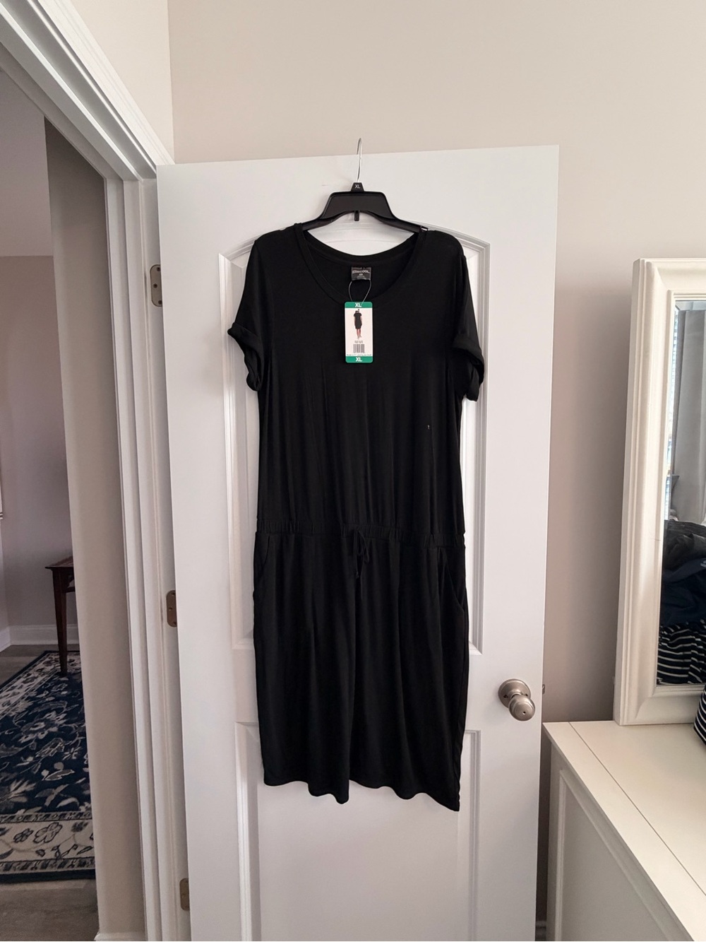 Everyday Black Drawstring Waist T-Shirt Dress